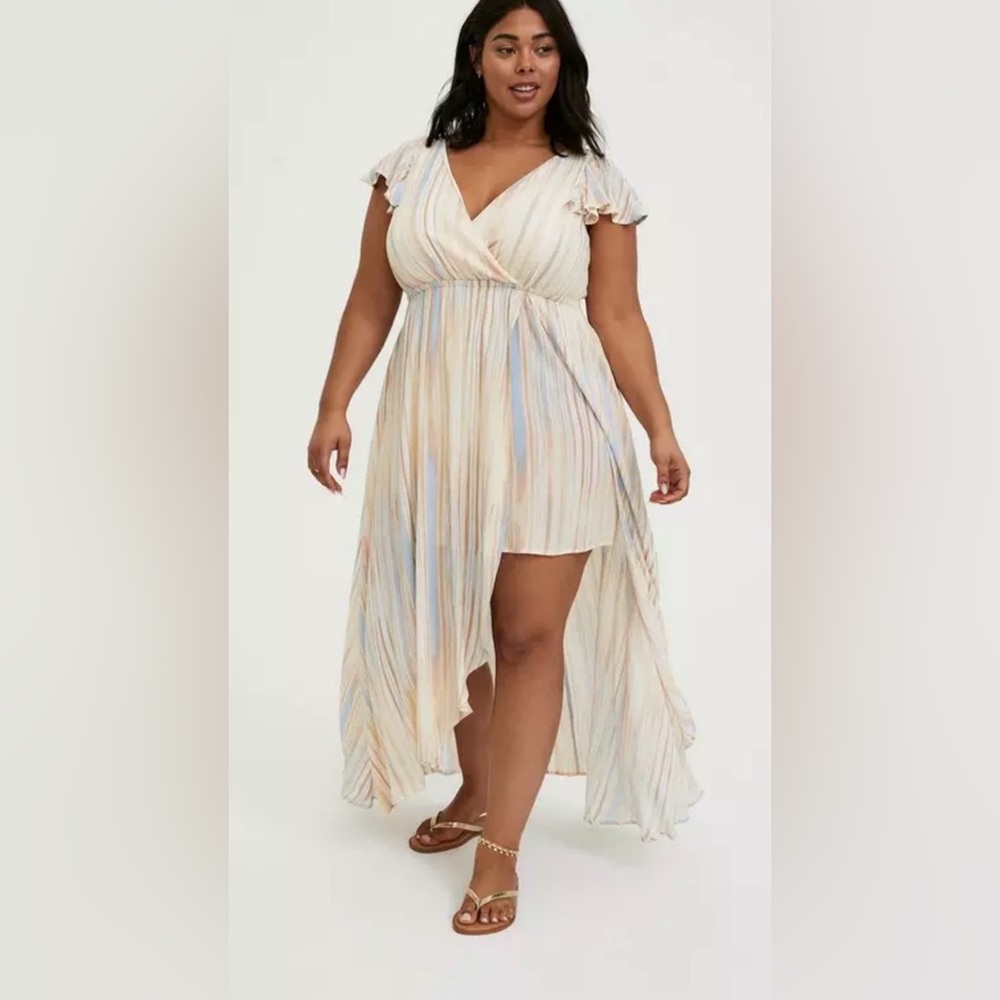 Torrid Maxi Gauze Walk-Through Striped Romper Style Dress NWT